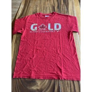 Nike Canada GOLD Olympic Champions 2010 Vancouver Hockey T-Shirt Red Medium